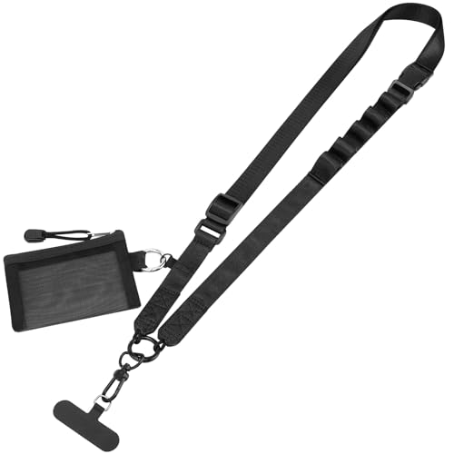 Clip and Go Phone Strap with Wallet, Phone Lanyard Crossbody with Zippered Pouch Adjustable Strap for Phones, Black