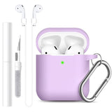 For Airpods Case 1St/2Nd Generation Case Cover,Soft Silicone Full Protective Case With Cleaner Kit And Magnetic Anti-Lost Cord,For Airpods Case With Keychain Front Led Visible, Lavender