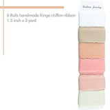 6 Rolls Handmade Fringe Chiffon Silk Ribbon 1.5" X 3 Yd Colorful Ribbo