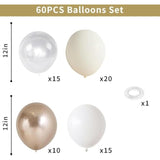 Nude White Gold Balloons, 60Pcs Metallic Champagne Gold Cream White Clear Balloon White Sand Blush Beige Transparent Party Balloons For Birthday Boho Wedding Anniversary Engagement Hen Decorations