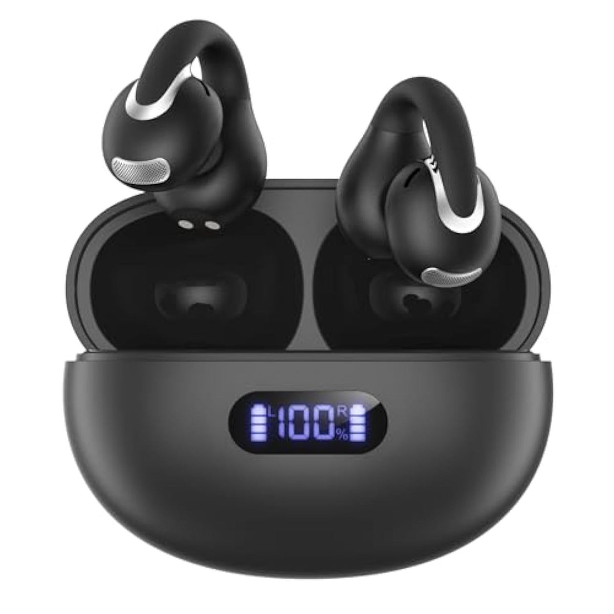Open Ear Clip Wireless Earbuds Bluetooth 5.4, Lightweight Comfort Sports Bone Conduction Headphones Built-In Mic For Clear Audio, Stable Fit Earphones 24H Play-Black