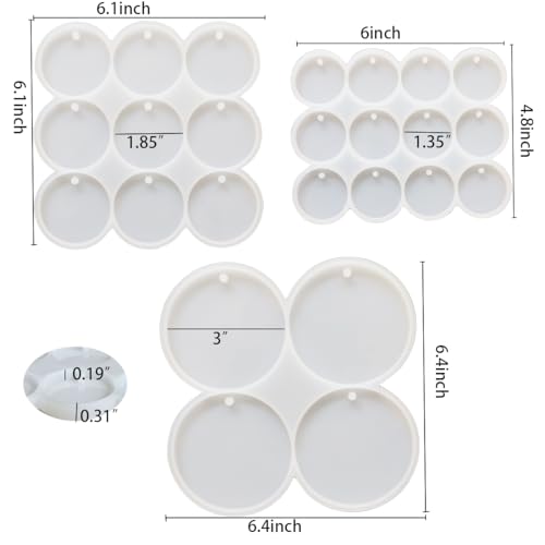 Flat Circle Resin Molds, 3Pcs Silicone Round Earrings Pendant Resin Molds With 25 Cavities For Earrings, Keychain,Pet Tag,Jewelry Making,Epoxy Resin Art