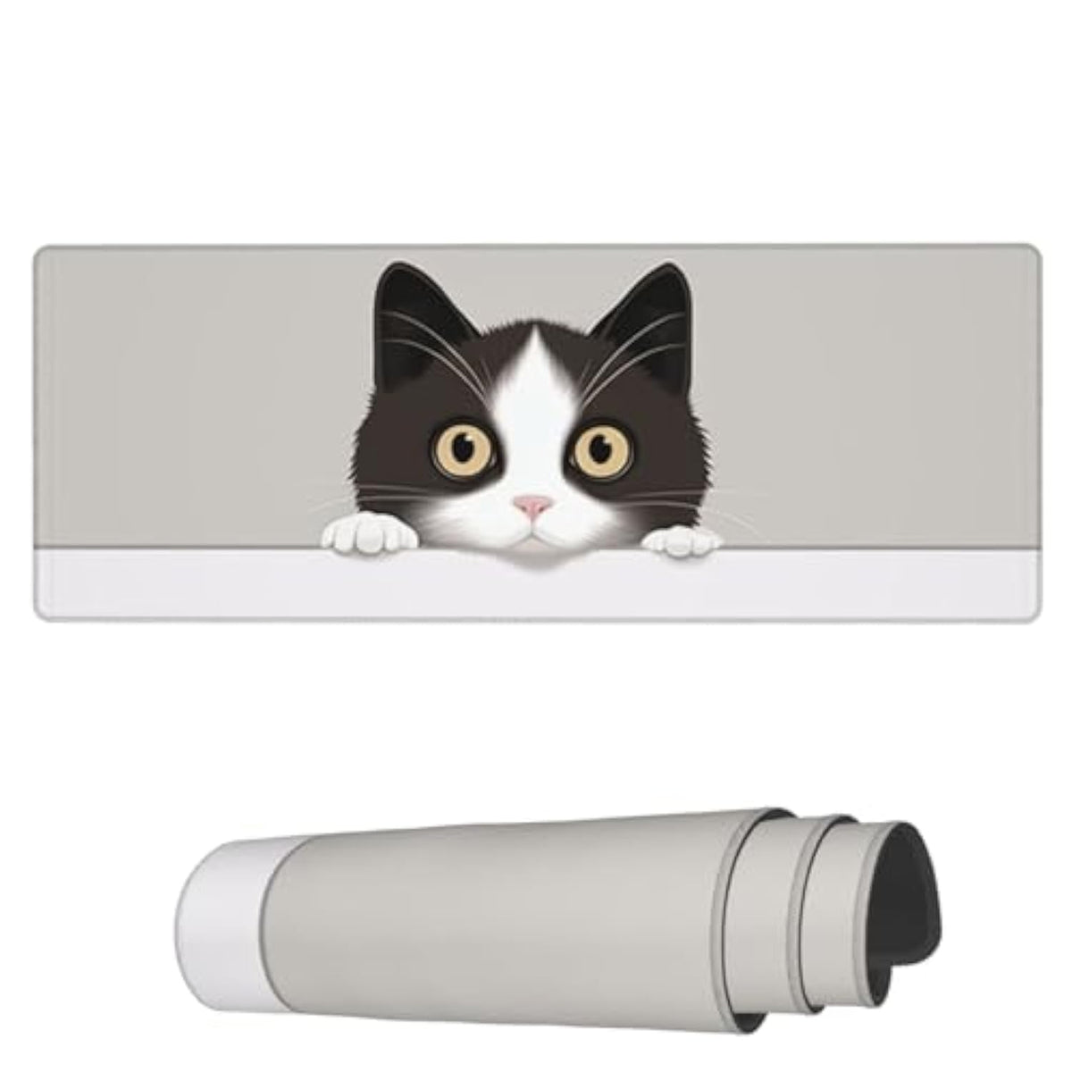 Laptop Mouse Pad Curious Cute Cat Desk Mat With Stitched Edges 31.5X 11.8 Inch Non-Slip Large Keyboard Rubber Writing Table Mat For Office Home