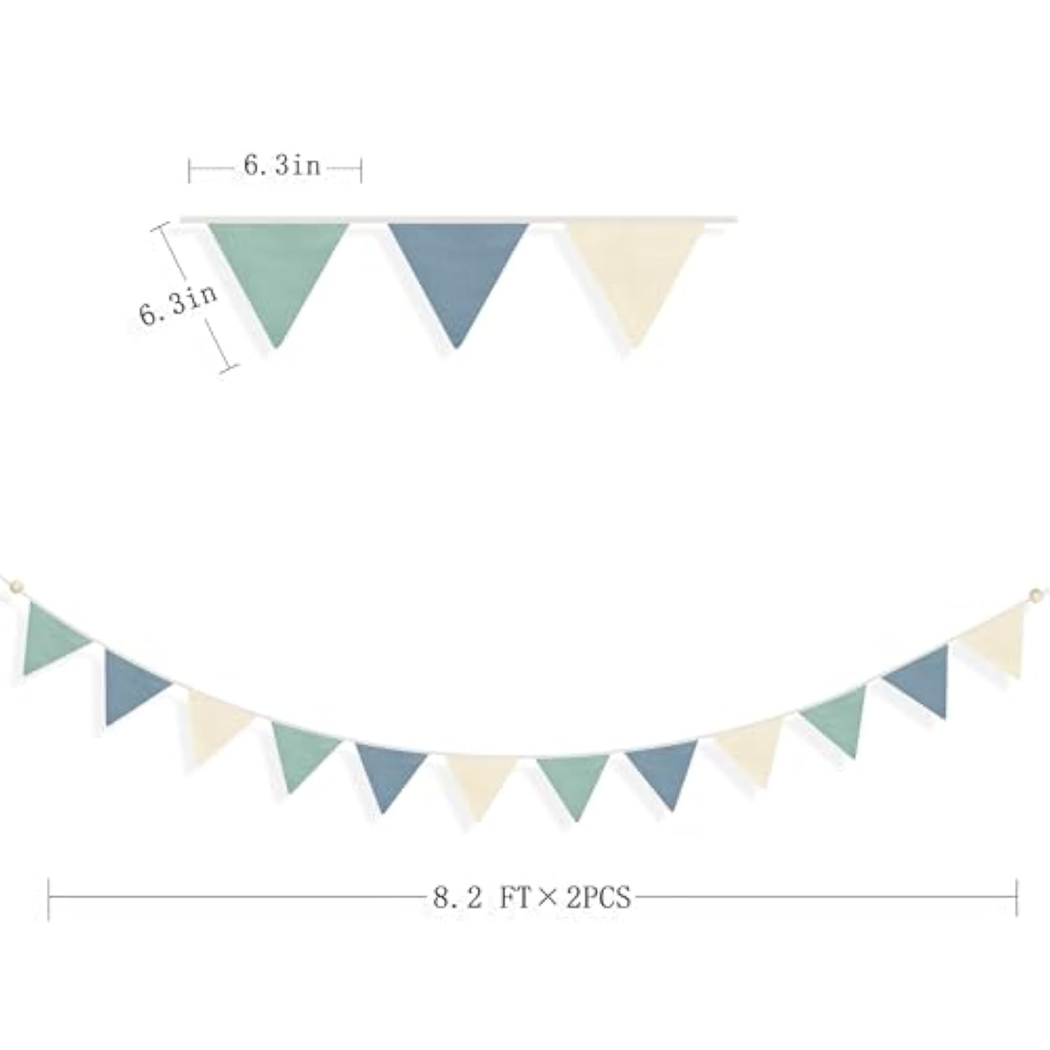 2 Sets Of Blue Green Nursery Garland 24Pcs Green Blue Fabric Linen Pennant Banner Flags Triangle Streamers For Baby Playroom Decor Boys Nautical Birthday Hole In One Baby Shower Party Decorations