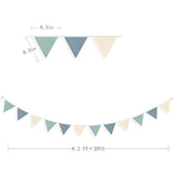 2 Sets Of Blue Green Nursery Garland 24Pcs Green Blue Fabric Linen Pennant Banner Flags Triangle Streamers For Baby Playroom Decor Boys Nautical Birthday Hole In One Baby Shower Party Decorations