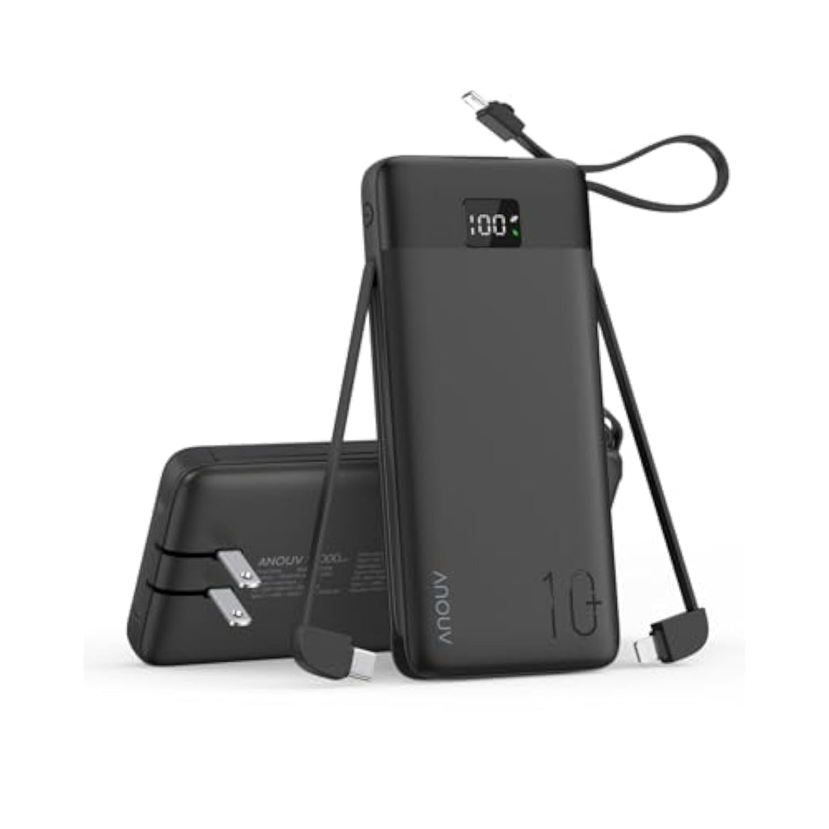 Portable Charger With Built-In Cables&Ac Wall Plug,10000Mah Power Bank,Pd 22.5W Usb-C Fast Charging External Battery Pack With Led Display Compatible With Iphones And All Smart Device?1 Pack?