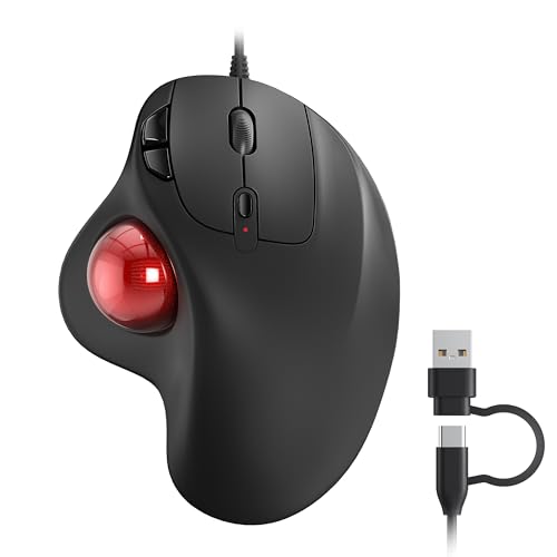 M509 Trackball Mouse Wired, Ergonomic Design, Easy Thumb Control, Precise & Smooth Tracking, 2-In-1 Interface (Type A &Type C), Compatible For Pc, Laptop, Mac, Windows(Red).