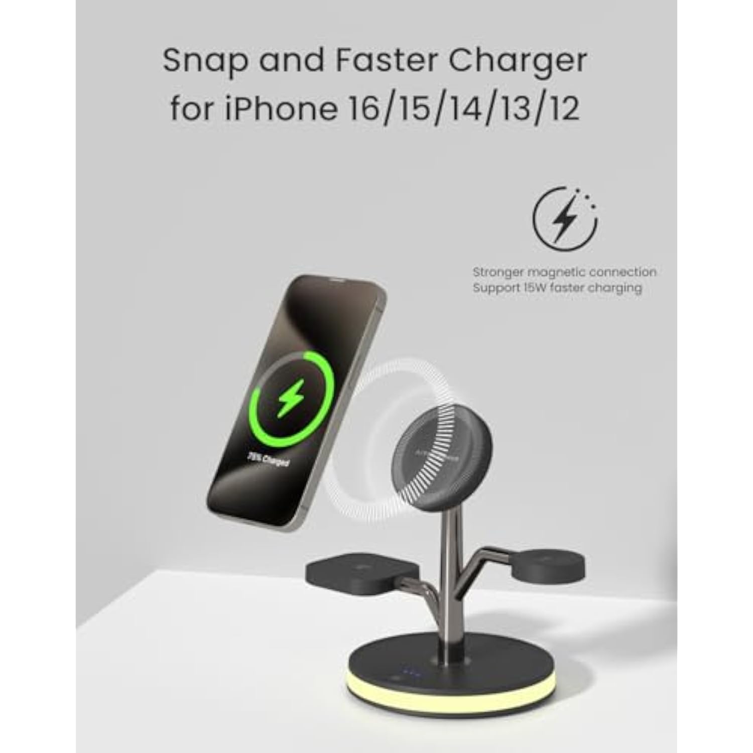 3 In 1 Charging Station For Apple Devices, Fast Charging Magsafe Charger Stand With Led Light And 20W Pd Adapter, Wireless Nightstand Charger For Iphone16/15/14/13/12 Series& Airpods& Iwatch And More