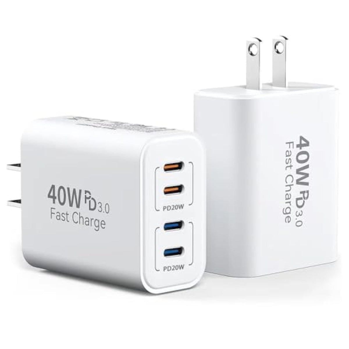 40W Usb C Charging Block, 4 Usb C Ports, Type C Wall Plug Fast Charger Cube, Power Adapter Box For Iphone 16, 15, 14, 13, 12, 11, Galaxy Phones, Watch, Tablet, Smartphones - 2Pack