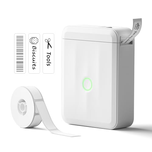 Label Maker Machine Bluetooth Label Printer For School Home Office Organization, Wireless Mini Labeler D110 Upgraded Version, Label Machine With 1 Label Tape, White