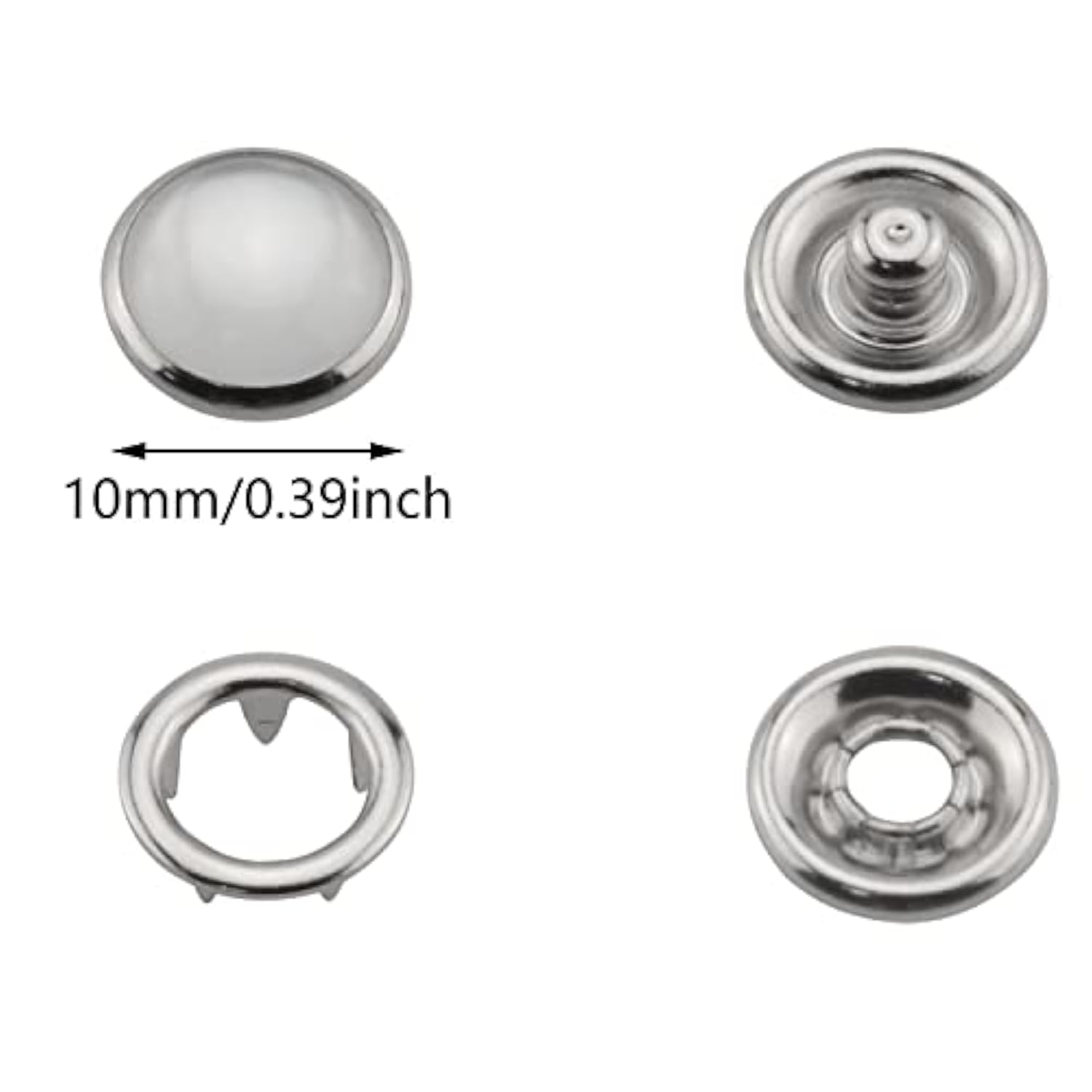Pearl Snap Button 30 Sets 10Mm White Pearl Snap Buttons Metal Ring Sna