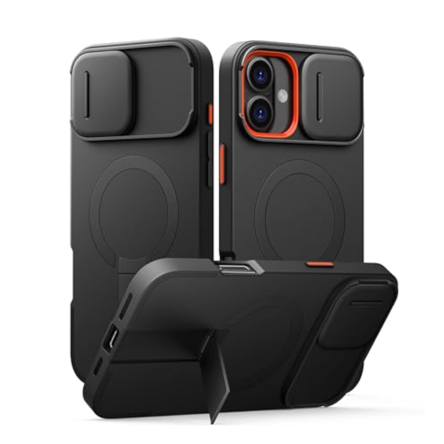 For Iphone 16 Plus Case With Magnetic Camera Slide Cover And Adjustable Kickstand, Compatible With Magsafe, Shockproof Bumper Case Slim Protective Cover For Iphone 16 Plus 6.7 Inch, Black