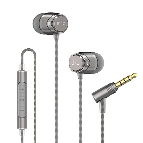 E11C Wired Earbuds with Microphone HiFi Stereo Earphones Noise Isolating in Ear Headphones Powerful Bass Tangle Free Cord Gunmetal