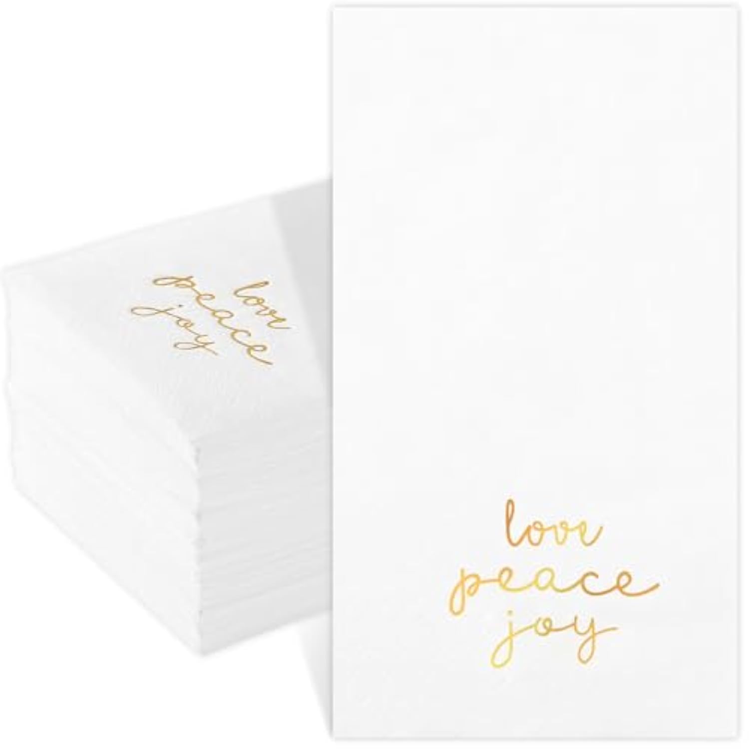 100 Pack Christmas Paper Napkins 4.38'' X 7.88'' Joy Peace Love Disposable White Decorative Table Napkin For New Year Winter Dinner Merry Christmas Holiday Xmas Decor Party Supplies Golden White