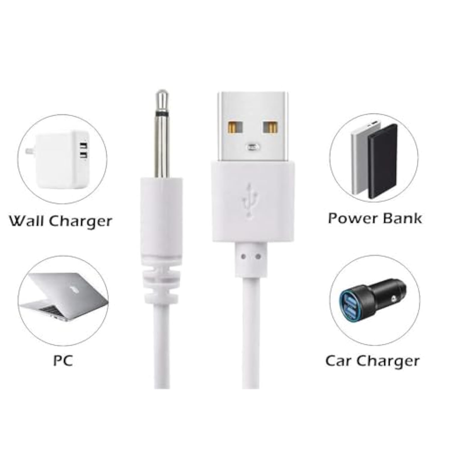 2Pack Charger Cable Compatible With Shibari Mini Halo Vibrator Replacement Dc 2.5Mm Charging Cable Cord Accessory For Shibari Mini Halo Vibrator, White-2.2Ft
