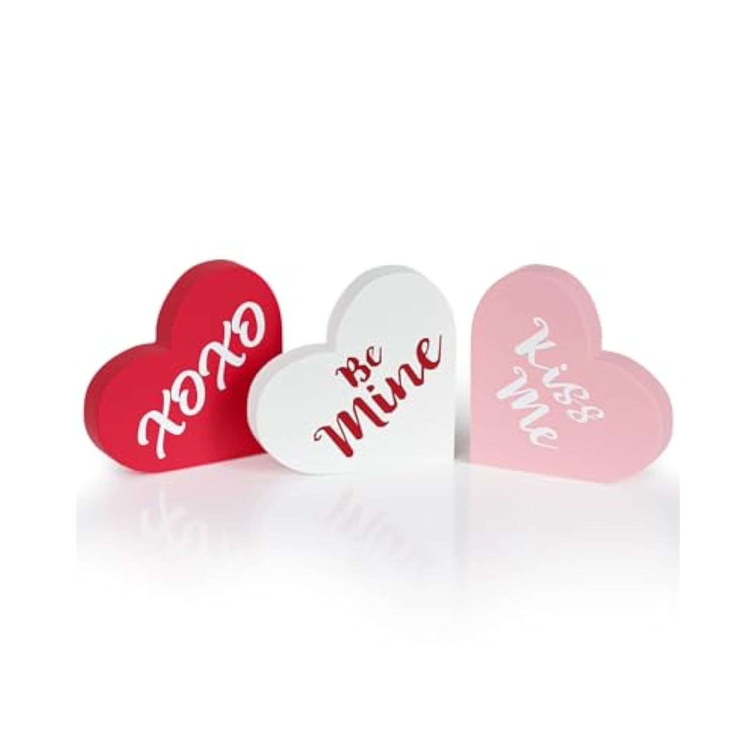 Valentines Day Decorations - 3 Pcs Large Wood Heart Shape Signs, Conversation Heart Decoration, Valentines Day Decor For Home, Office, Tiered Tray, Shelf, Mantel, Table