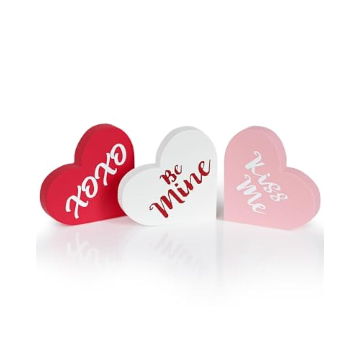 Valentines Day Decorations - 3 Pcs Large Wood Heart Shape Signs, Conversation Heart Decoration, Valentines Day Decor For Home, Office, Tiered Tray, Shelf, Mantel, Table