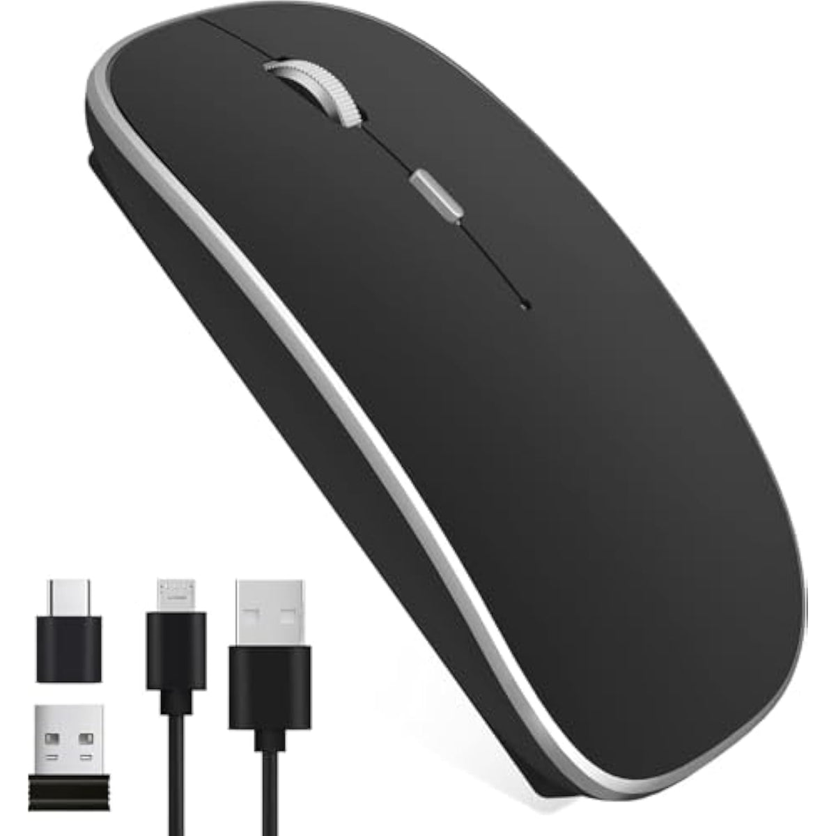 Wireless Mouse, Rechargeable 2.4G Wireless Mouse With Silent Optical Click, Usb Receiver And Type-C Adapter, 3 (1000/1200/1600) Adjustable Dpi For Computer, Laptop, Pc, Mac