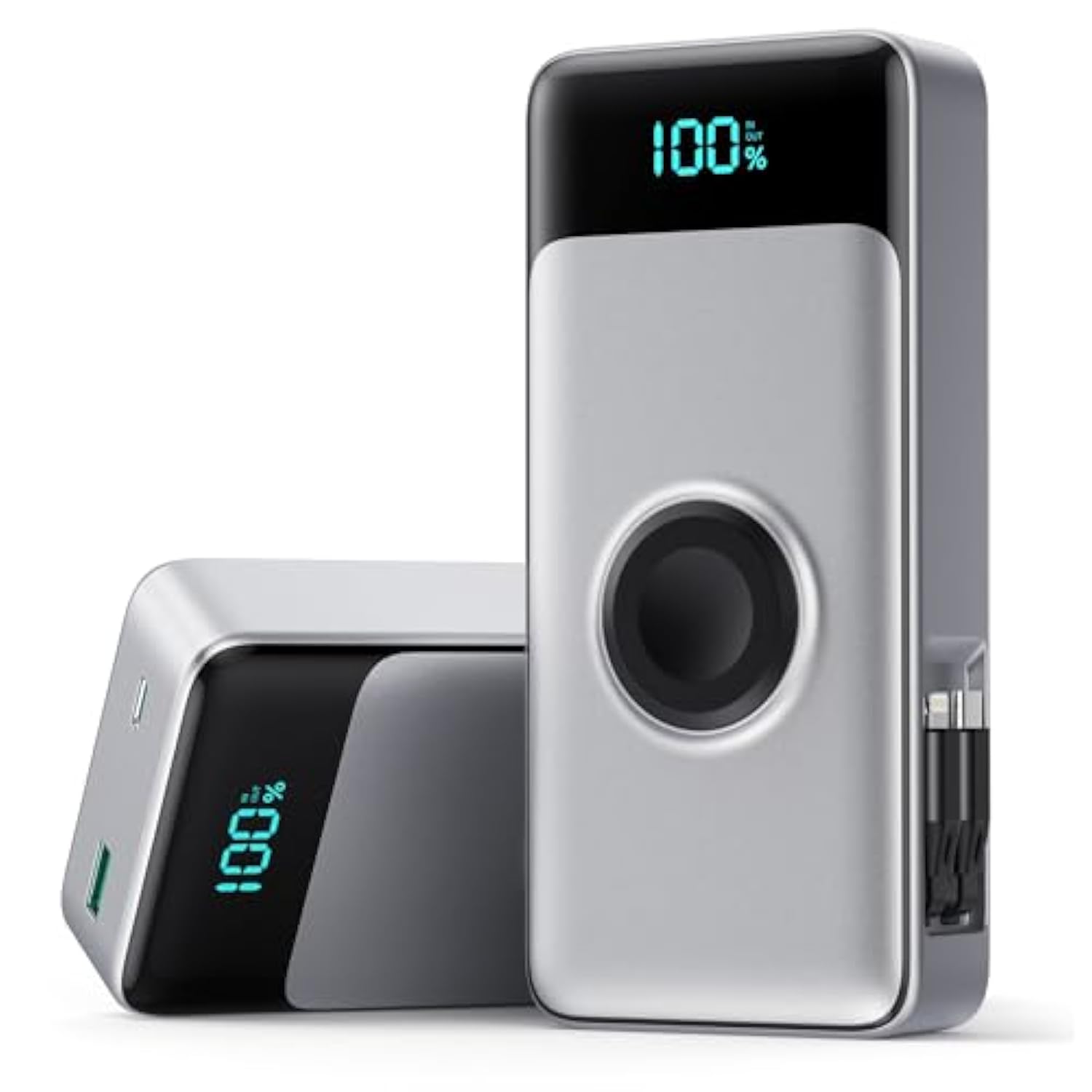 Portable Charger 40800Mah Power Bank With 2 Built-In Retractable Cables,25W Pd Fast Charging Phone Charger With Iwatch Charger,5 Output 2 Input Lcd Display Battery Pack For Iphone 16/15/14/13,Android