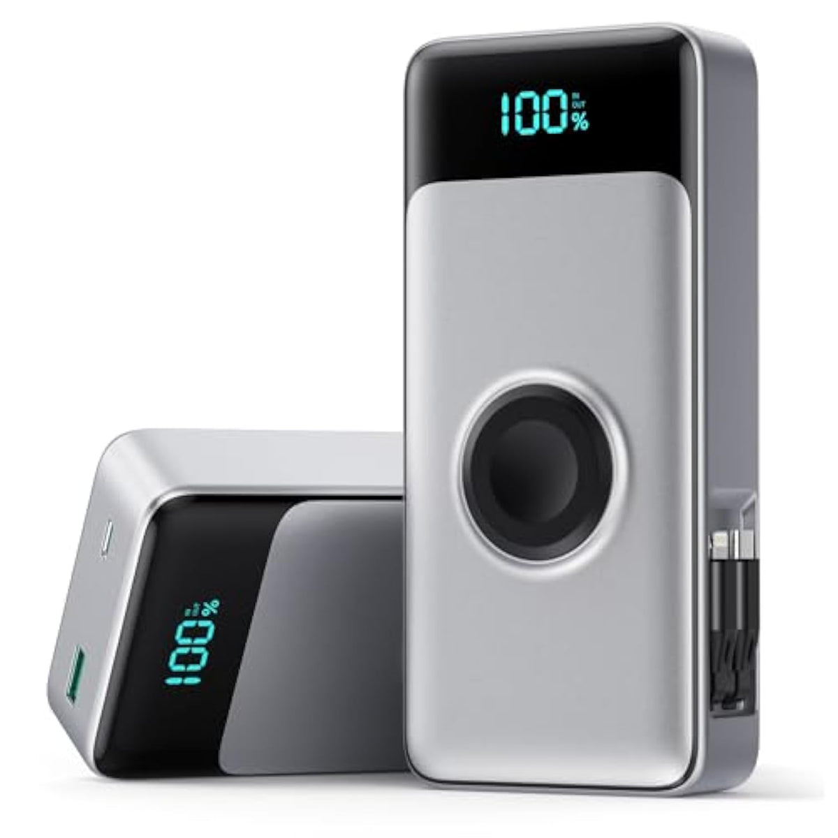 Portable Charger 40800Mah Power Bank With 2 Built-In Retractable Cables,25W Pd Fast Charging Phone Charger With Iwatch Charger,5 Output 2 Input Lcd Display Battery Pack For Iphone 16/15/14/13,Android