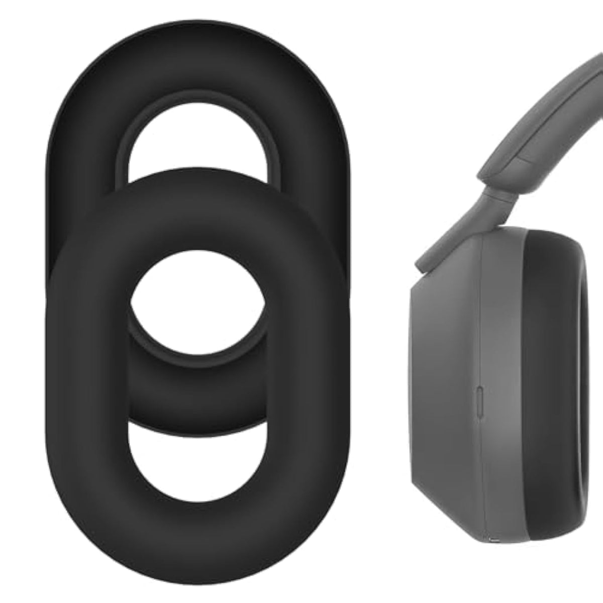 Geekria Silicone Earpads Cover Compatible with Sony WH-1000XM5, WH1000XM5 Wireless Headphones, Ear Cups Cover/Ear Cushions Cover Sweatproof & Easily Washable (Black)