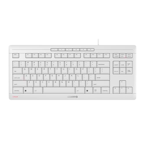 Stream Keyboard Tkl, Wired Keyboard Without Number Pad, Whisper Quiet Keys, Unique Typing Feel, Slim Design, Sx Scissor Switches, Qwerty, White-Gray