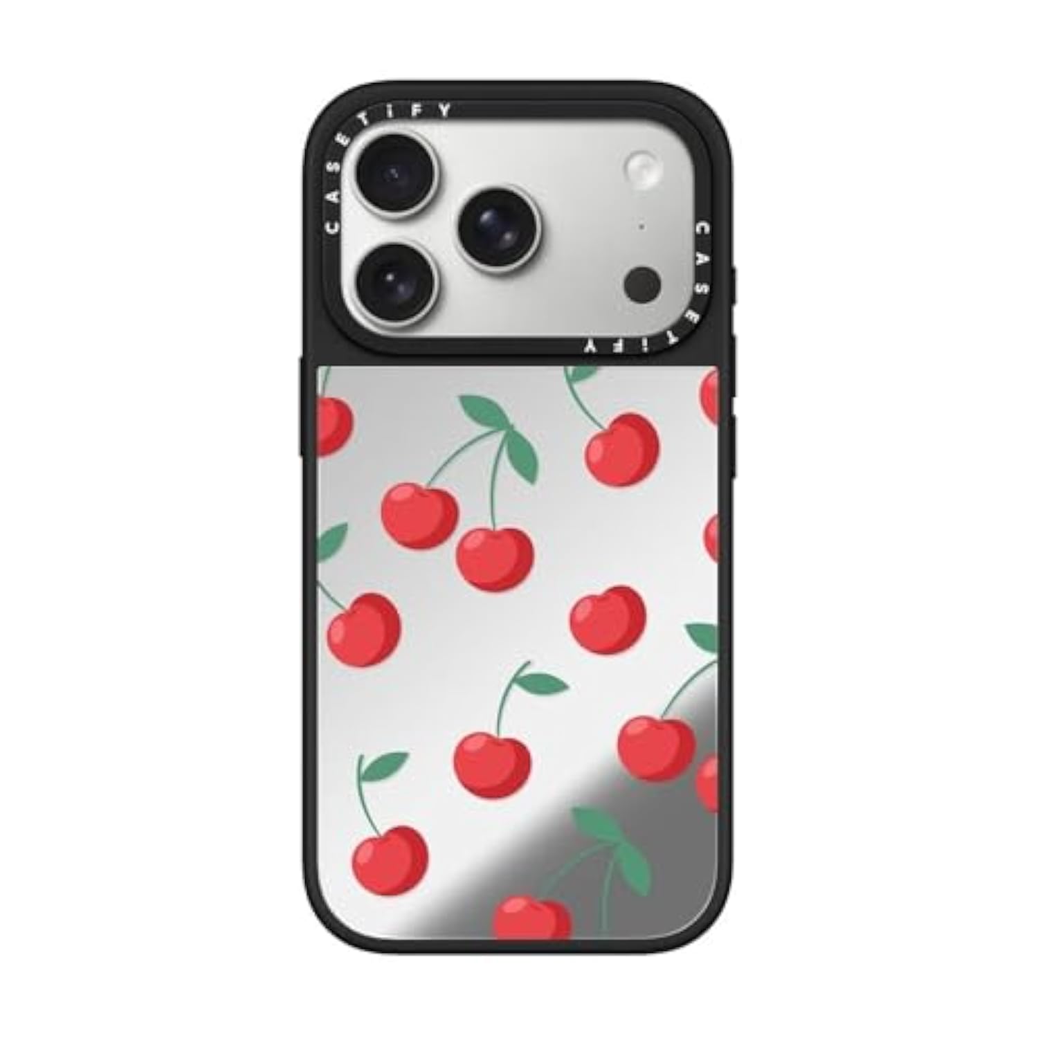 Mirror Iphone Air Case [Reflective/Compatible With Magsafe / 4.9 Ft. 1X Military Grade Drop Protection] - Cherries - Silver On Black