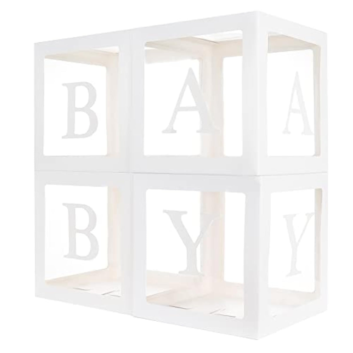 Baby Boxes With 12 Letters For Baby Shower, Baby Shower Decorations For Boy Or Girl, 4 Pcs Transparent Balloon Boxes Clear Blocks For 1St Birthday, Gender Reveal Party Supplies Background