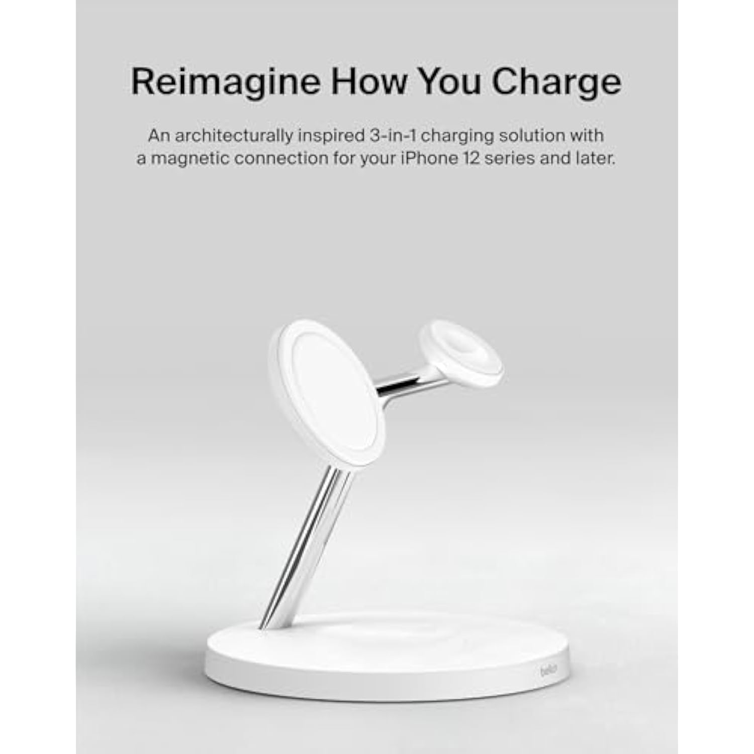 Belkin MagSafe Charger, 3-in-1 Wireless Charging Stand, 2ND GEN, 33% Faster for Apple Watch, iPhone 16, iPhone 15, iPhone 14 Series, AirPods - MagSafe Charging Station for Multiple Devices - White