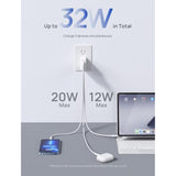 Usb C Wall Charger 32W Fast Charging, For Iphone Charger Block [3-Port 20W+12W] With 20W Usb C Port & Dual 12W Usb A For Iphone 17 Pro Max/16/15/14/13/12/11/X/8