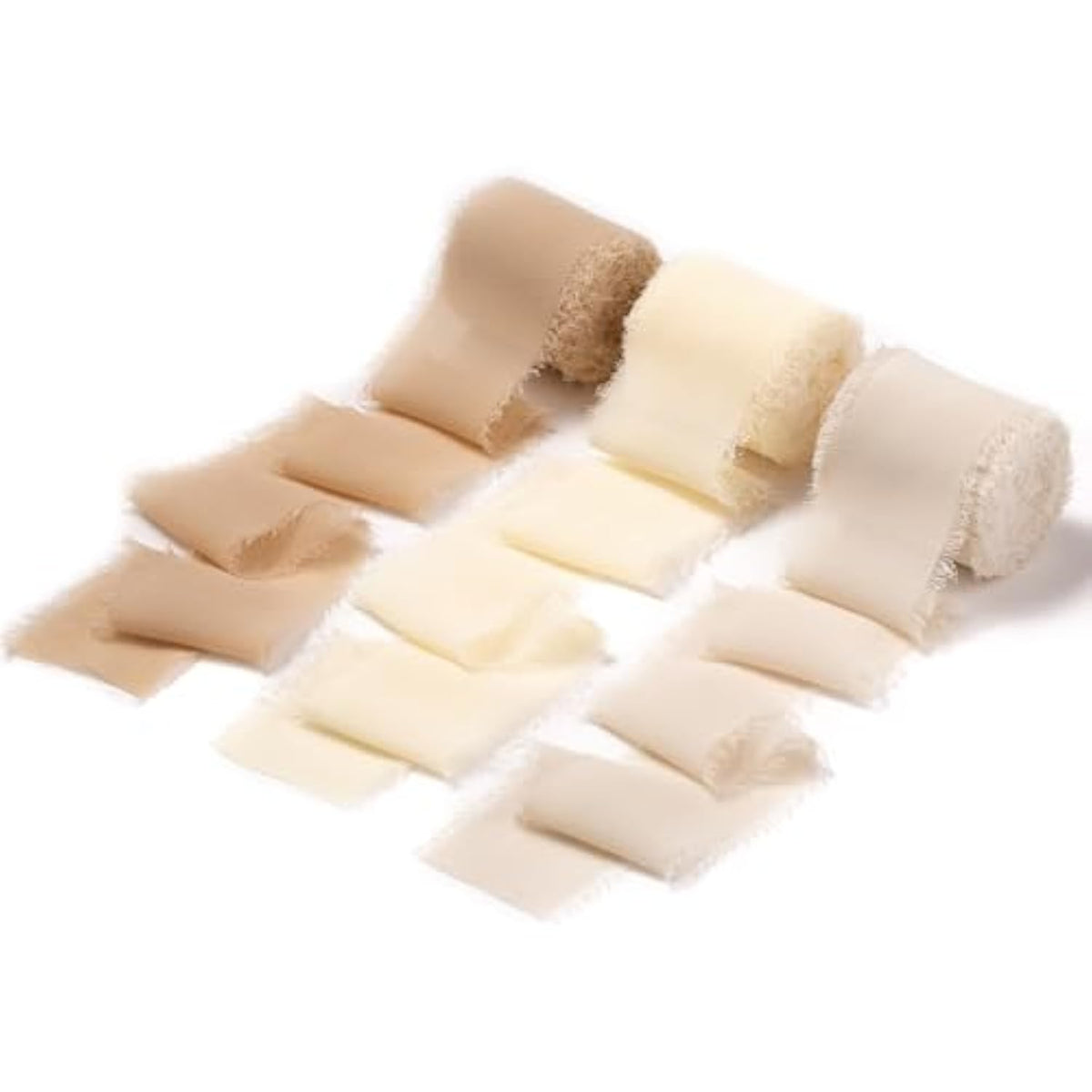 2" X21Yd Chiffon Ribbon For Flower Bouquet, Sand & Nude Fabric Ribbon For Gift Wrapping, Handmade Frayed Ribbon For Wedding/Christmas Decorations