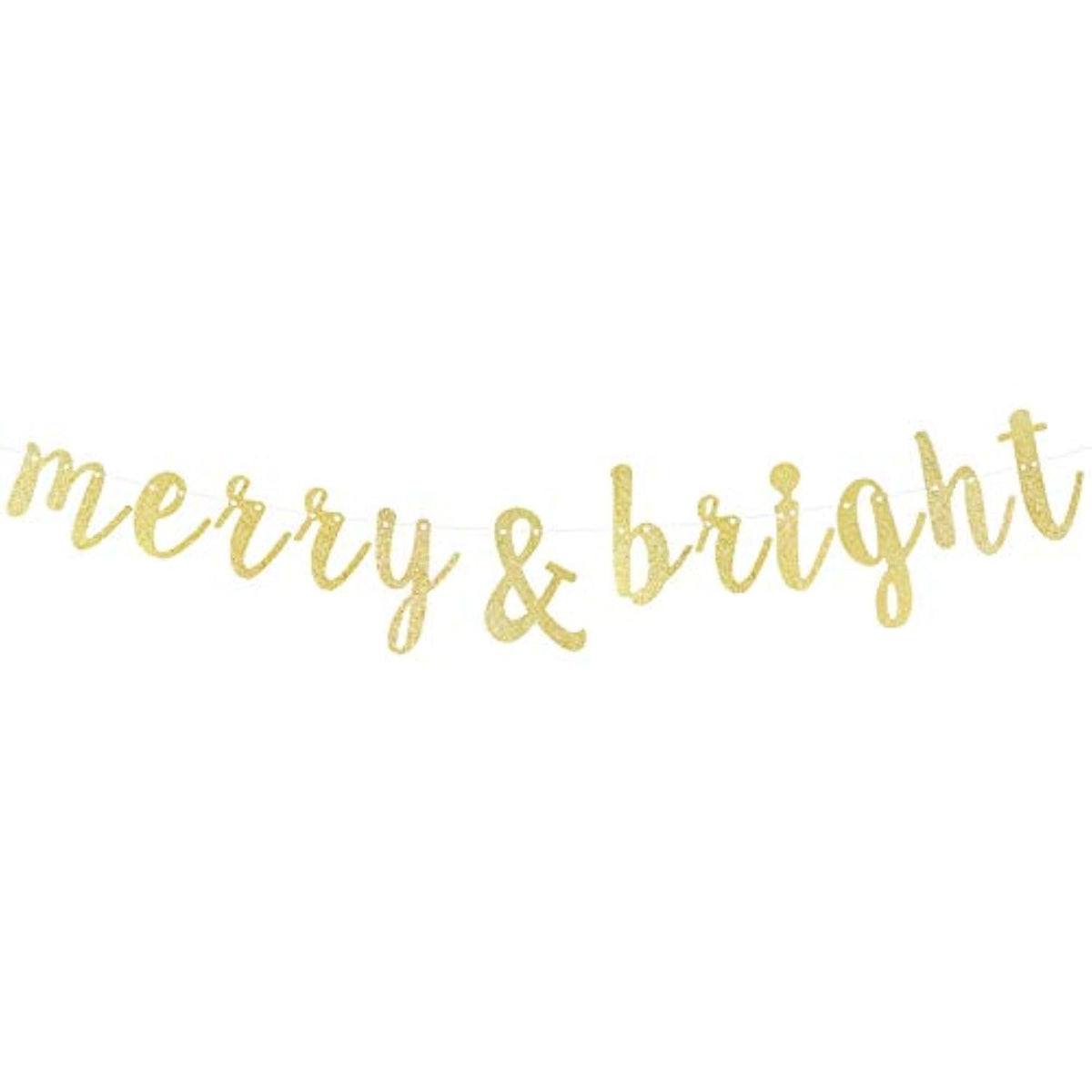 Merry & Bright Gold Glitter Bunting Banner Perfect For Merry Christmas Xmas Festival Holiday Party Decorations.