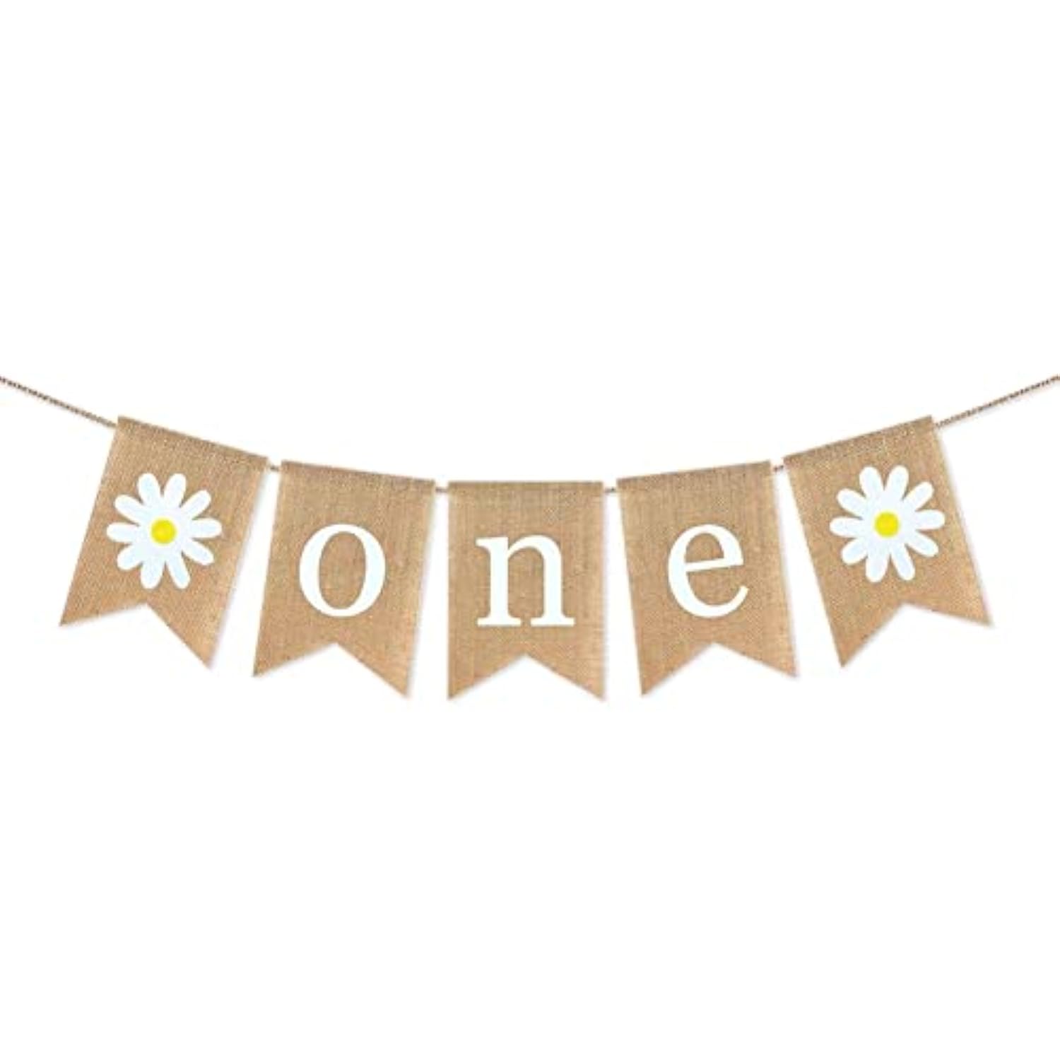 Jute Burlap Daisy Themed 1St Birthday Party Decoration Banner, Spring Party Decoration Burlap Banner Garland With Flower For Mantle, Fireplace Supplies