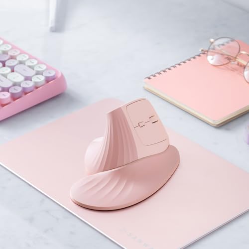 Wireless Ergonomic Mouse For Large Hands, Silent Click Vertical Mice With Removable Wrist Rest, 1000-4000 Dpi, 3-Device (2.4G + 2 Bluetooth 5.4), Compatible With Mac, Windows, Laptop, Pc, Pink