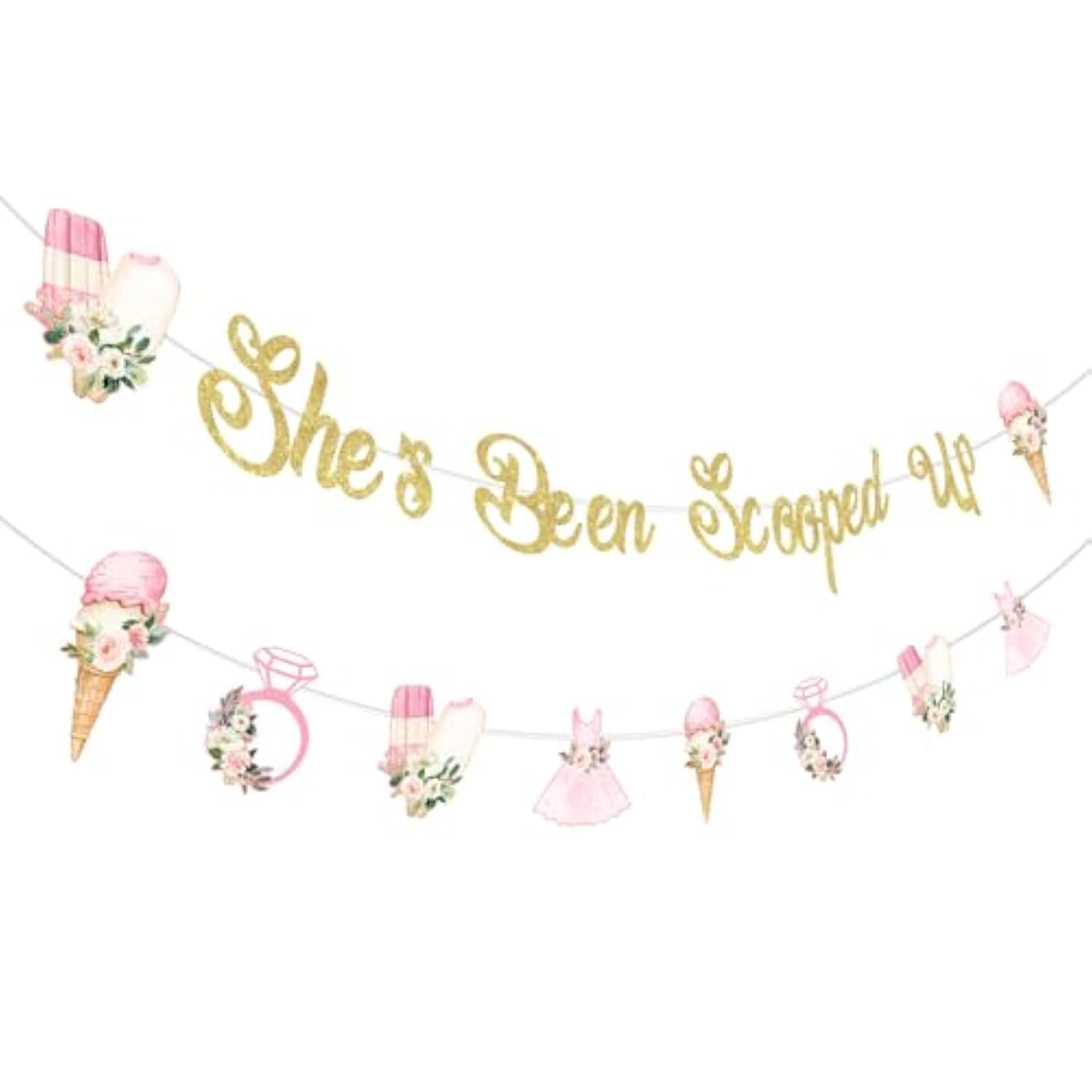 She’s Been Scooped Up” Ice Cream Glitter Banner for Bridal Parties