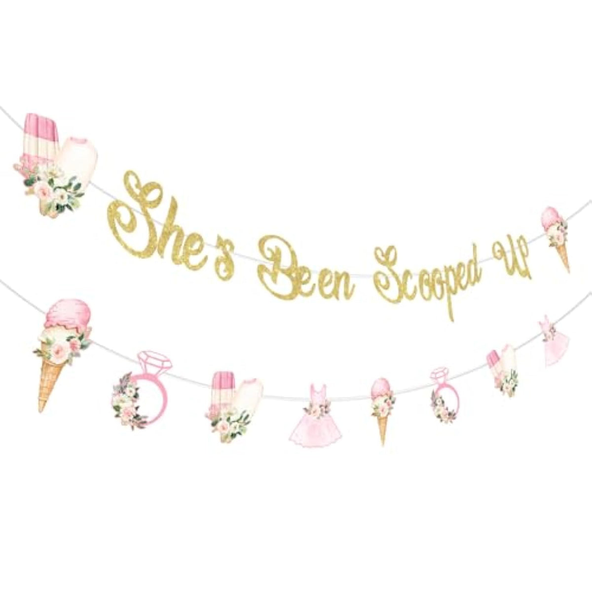 She’s Been Scooped Up” Ice Cream Glitter Banner for Bridal Parties