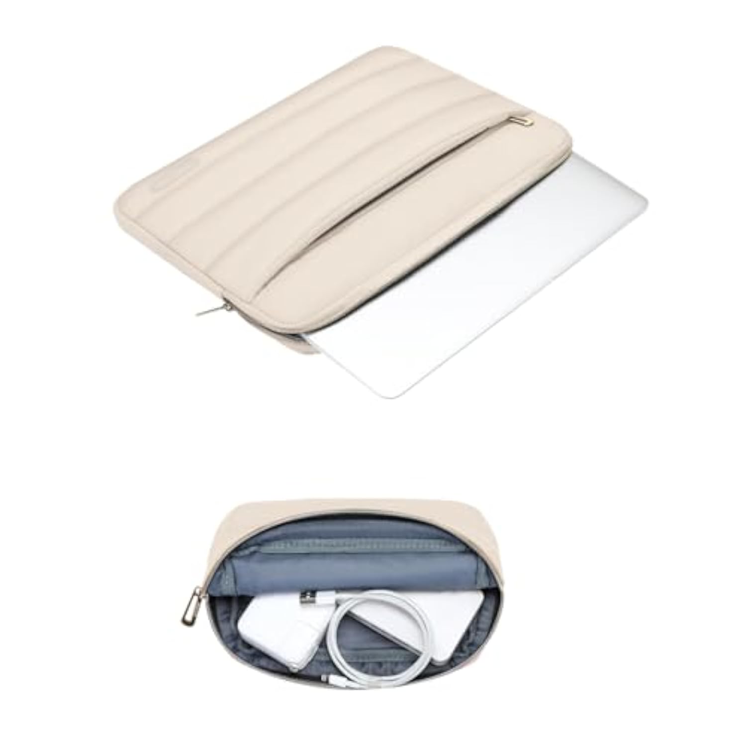 Mosiso 13-14 Inch Laptop Case, 13.3 Inch Puffy Laptop Sleeve Compatible With Air 13 13.6 M3 M2 M1/Pro 13/Pro 14, Hp, Dell, Asus, Lenovo, Polyester Horizontal Bag With Small Case, Sand