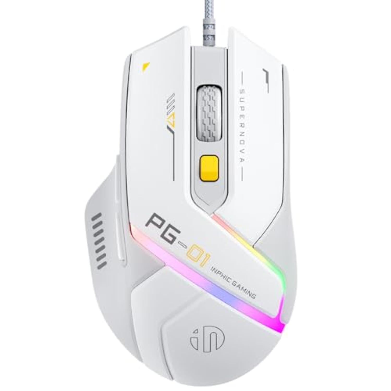 Pg1 Wired Computer Gaming Mouse Ergonomic, 12800 Dpi High-Precision, 6 Programmable Buttons, Rgb Backlit For Gaming - White Gray