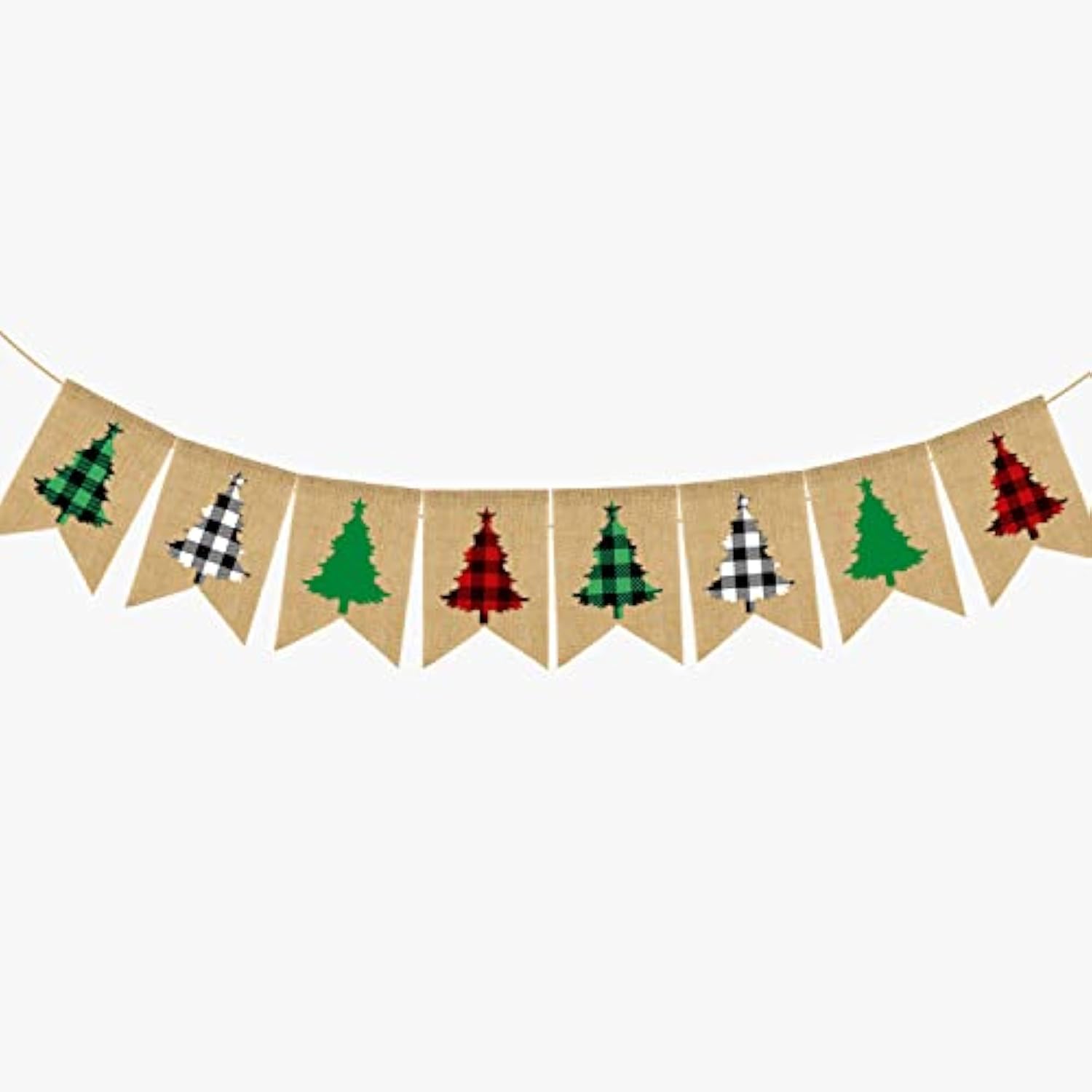 Plaid Christmas Tree Burlap Banner Red Black Buffalo Check Christmas Garland Banner Green Christmas Gingham Banner Holiday Party Banner For Mantle Fireplace Wall Door Xmas Party Supplies Decor