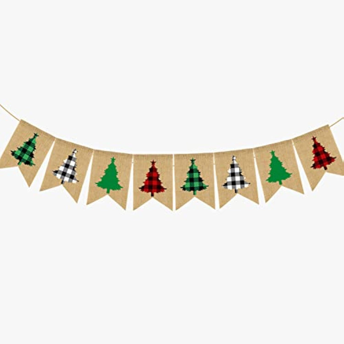 Plaid Christmas Tree Burlap Banner Red Black Buffalo Check Christmas Garland Banner Green Christmas Gingham Banner Holiday Party Banner For Mantle Fireplace Wall Door Xmas Party Supplies Decor