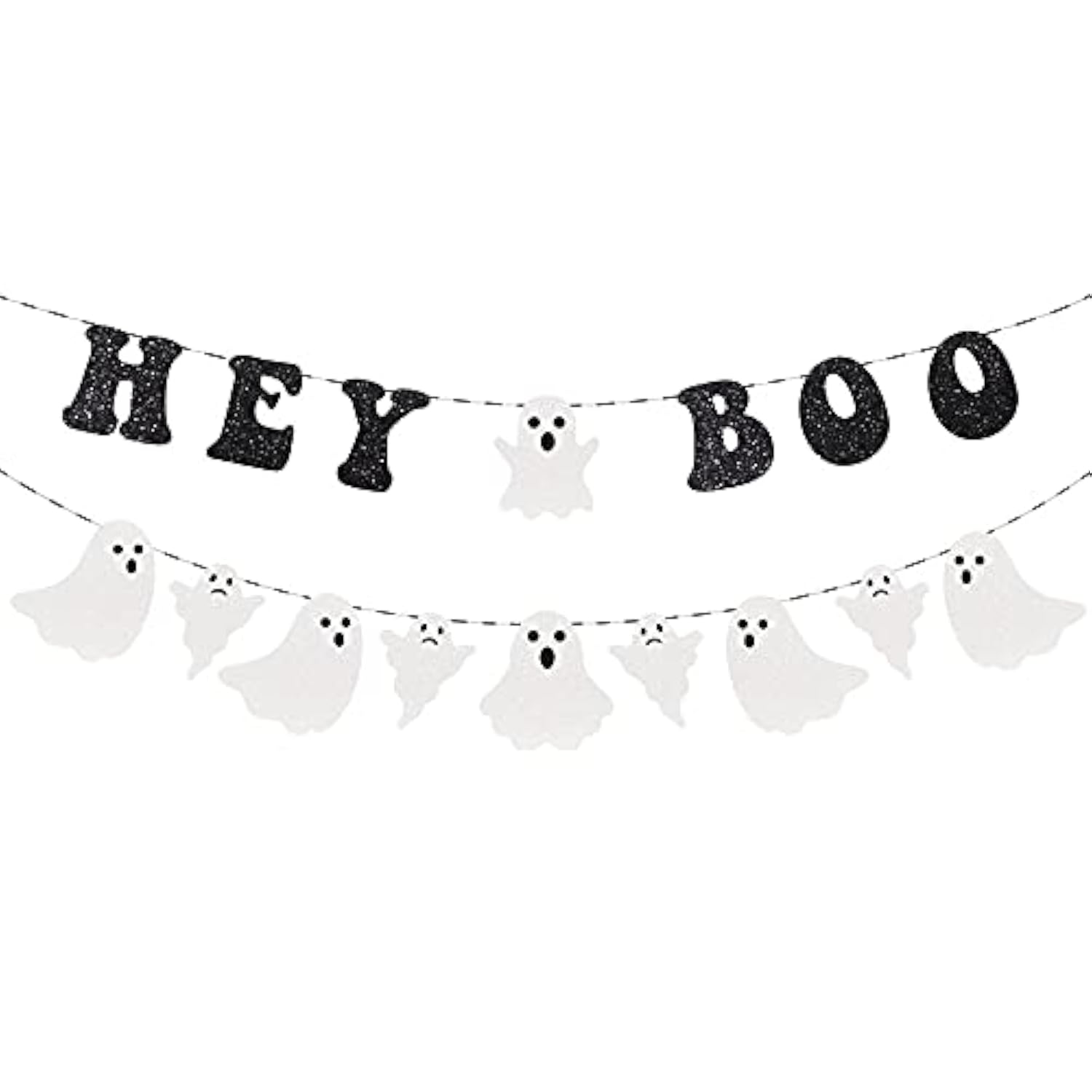 Hey Boo Glitter Ghost Banner Happy Halloween Party Supplies for Indoor Outdoor Decor