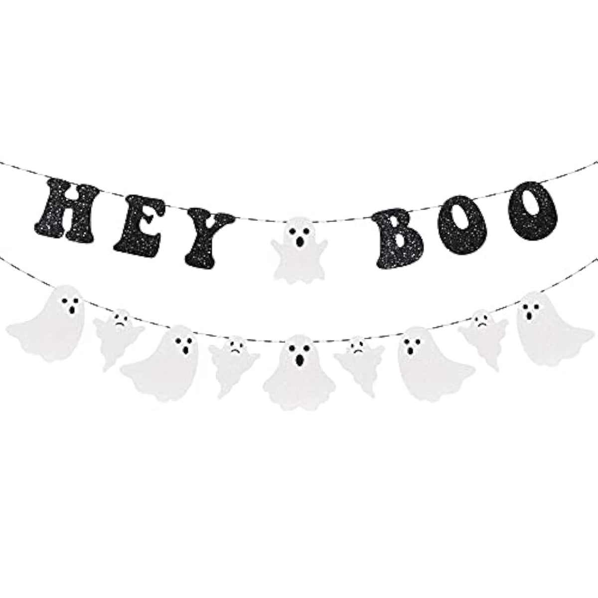 Hey Boo Glitter Ghost Banner Happy Halloween Party Supplies for Indoor Outdoor Decor