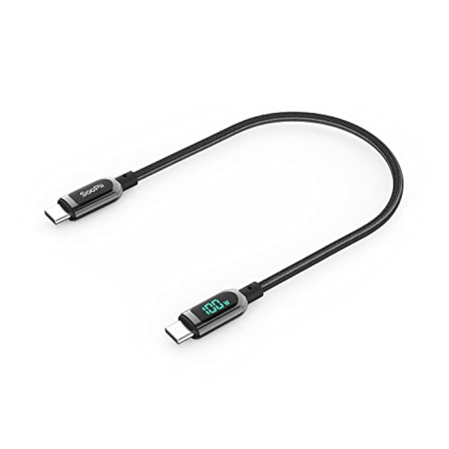 100W 1Ft Usb C To Usb C Cable Fast Charge, Nylon Braided Cable With Led Displa