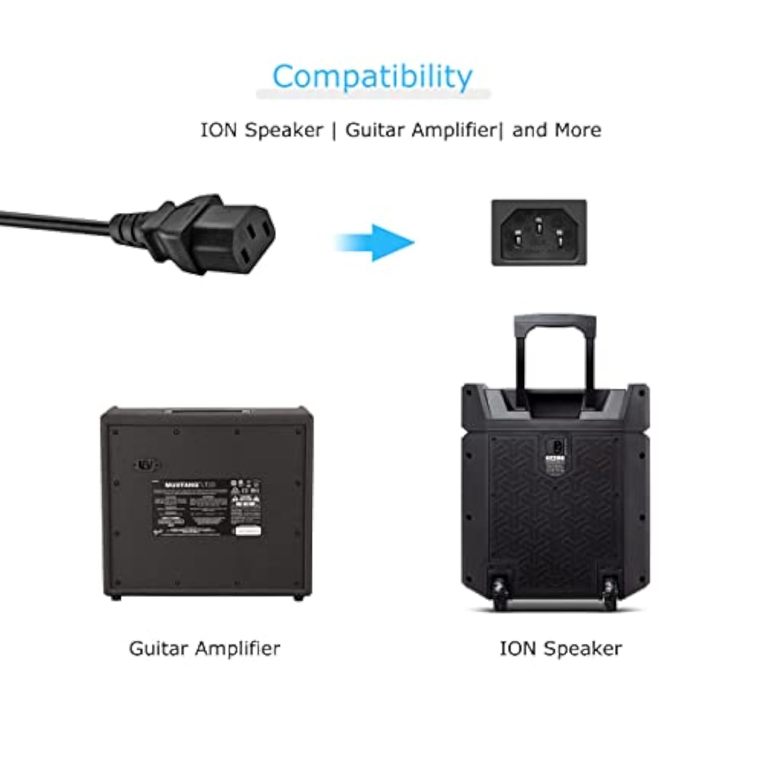 Amp Power Cord Compatible Ion Block Rocker, Ion Pathfinder, Ion Tailgater Bluetooth Speaker, Guitar Amplifier Musical 3 Prong Power Cable Replacement 6Ft