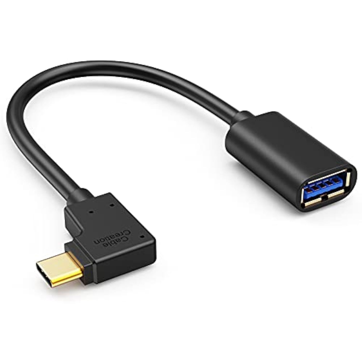 CableCreation Type C to USB 3.0 Adapter, 90 Degree USB C Male to USB A Female OTG Cable Adapter, Compatible with MacBook Pro, Samsung Note 8, Dell XPS 15 etc., 15 cm/Black