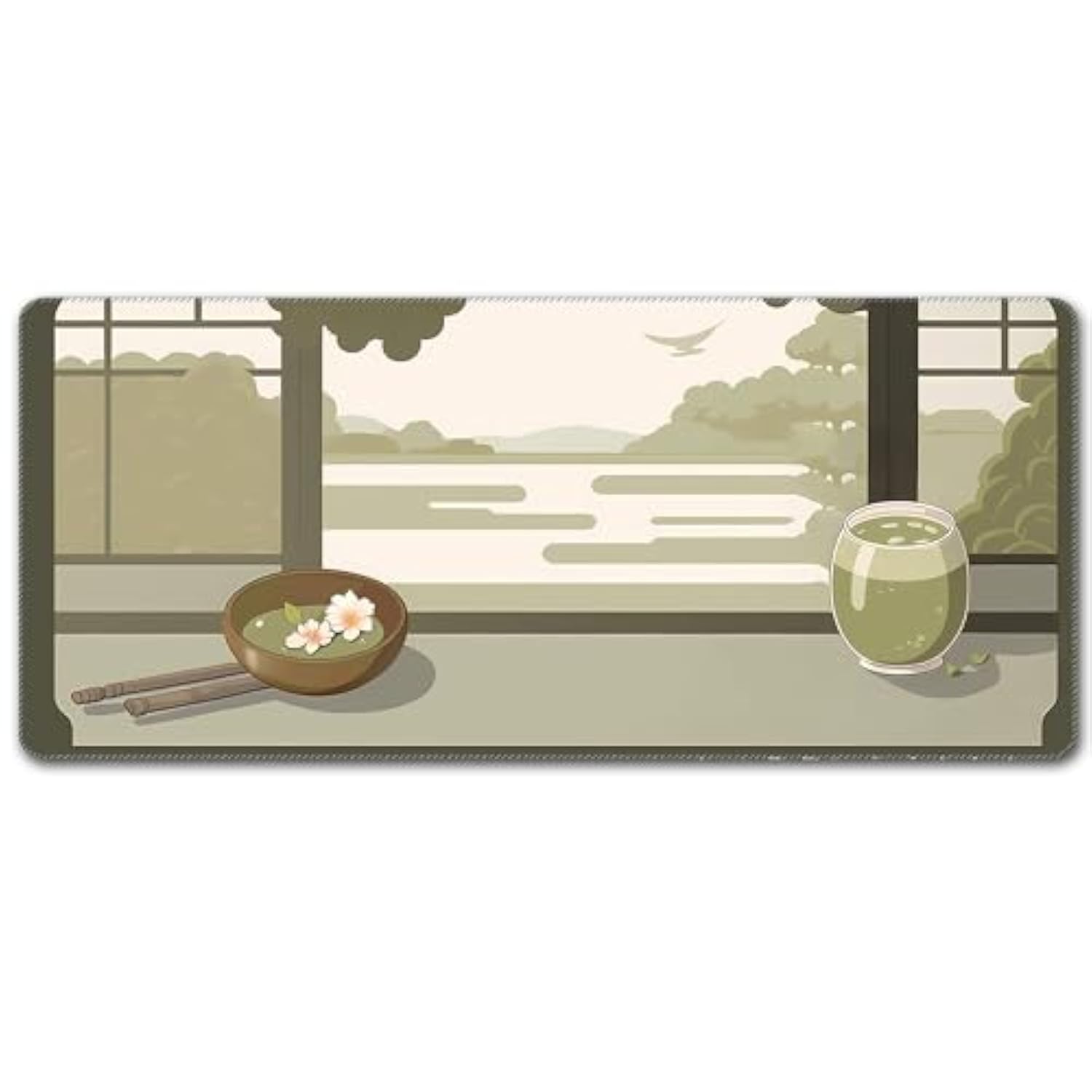 Japanese Matcha Desk Mat, Anime Kawaii Mouse Pad, Green Large Long Mousepad Xxl Xl, Japan Design Keyboard Laptop Computer Mat, Desktop Table Mat, 35.4”X15.7”X0.12
