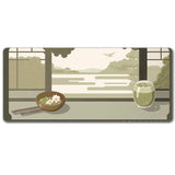 Japanese Matcha Desk Mat, Anime Kawaii Mouse Pad, Green Large Long Mousepad Xxl Xl, Japan Design Keyboard Laptop Computer Mat, Desktop Table Mat, 35.4”X15.7”X0.12