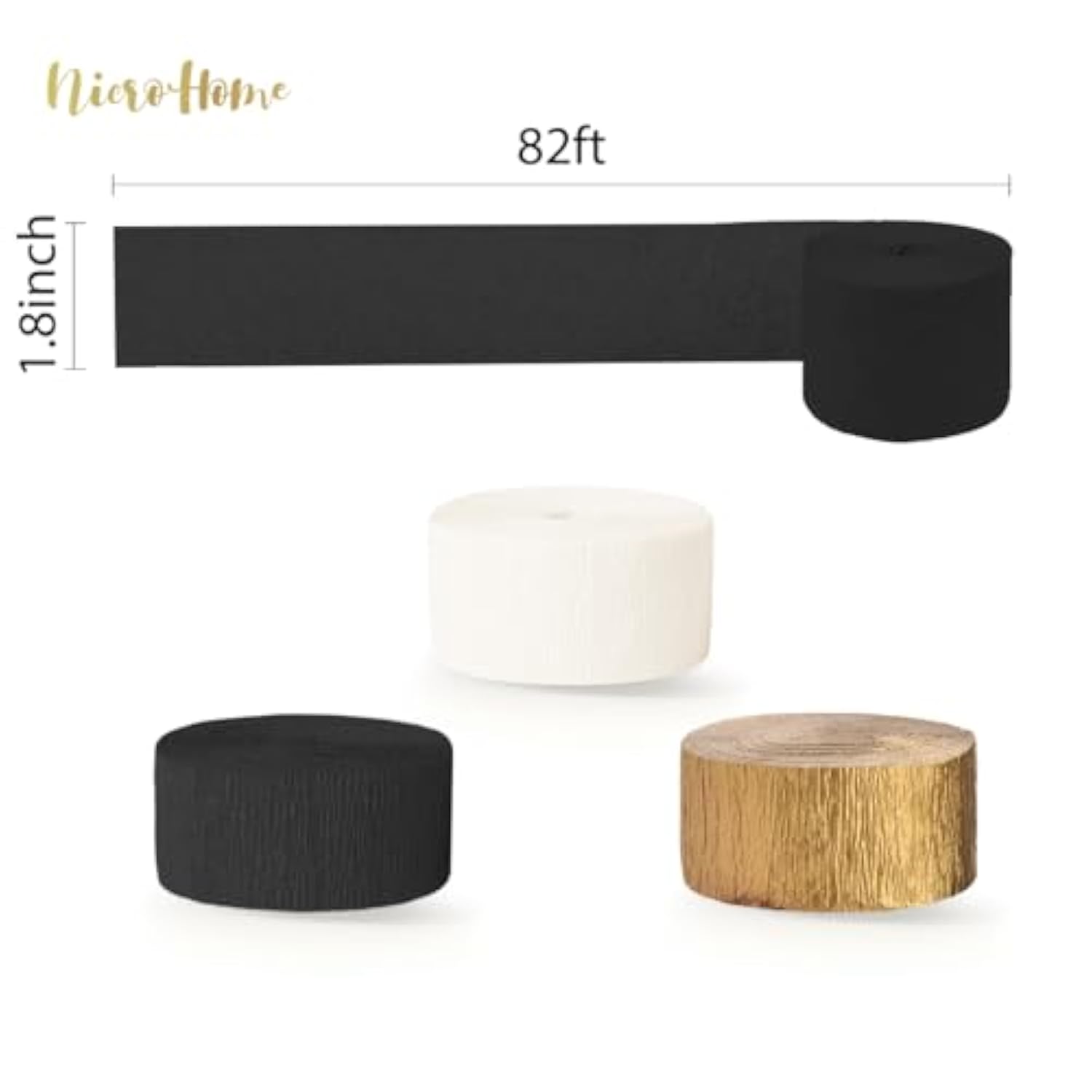 6 Rolls Black Gold Crepe Paper Streamers 82ft Party Decorations