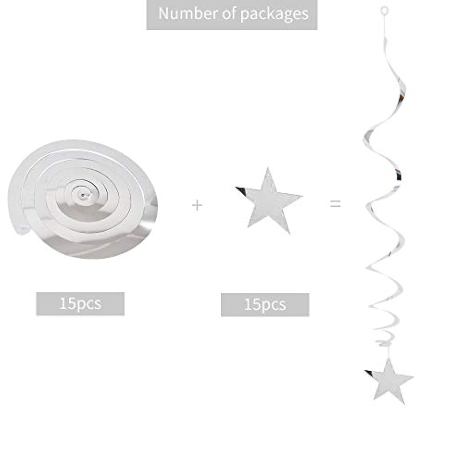 15PCS Silver Star Hanging Swirl Decorations for Party, Wedding, Baby Shower