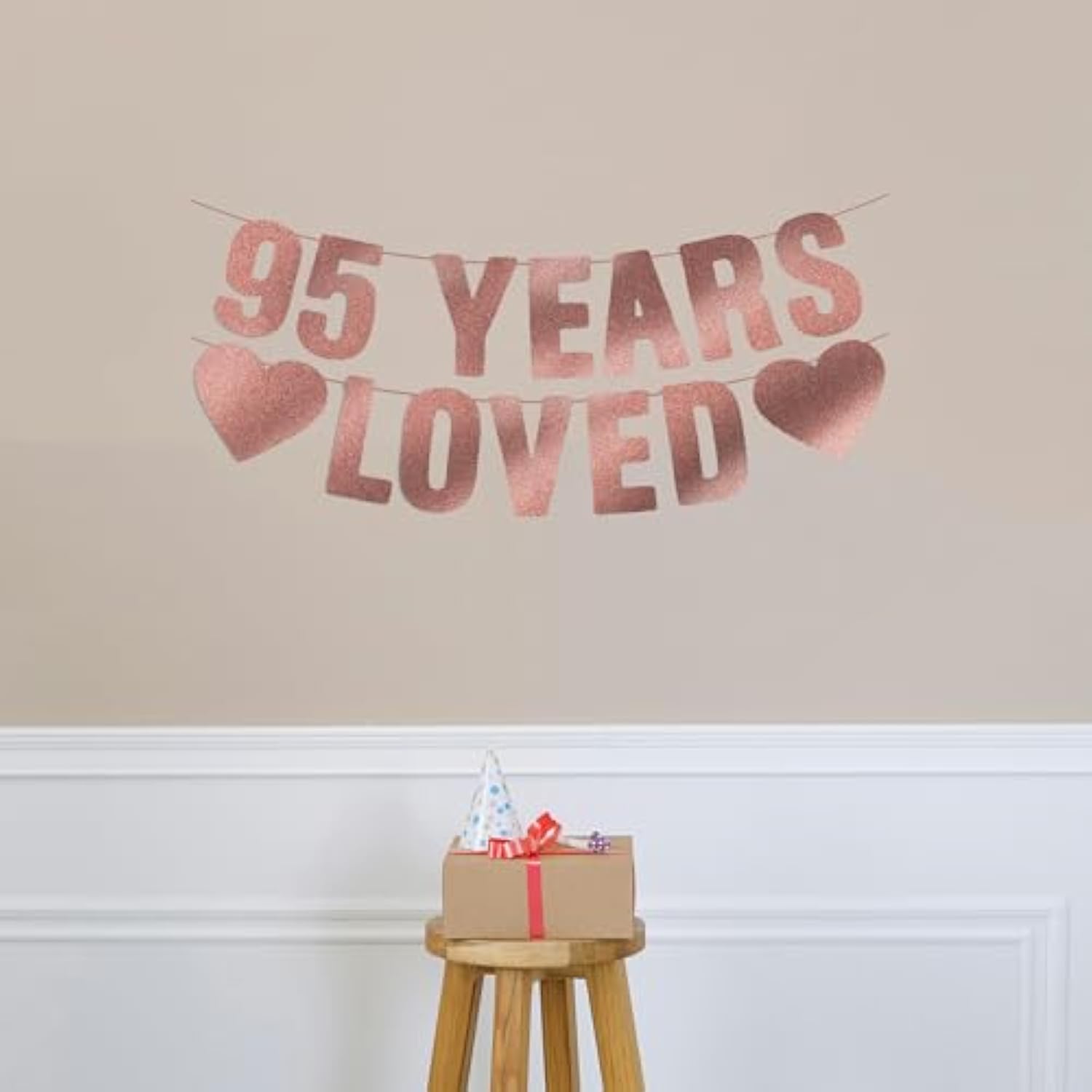 Pre-Strung 95Th Birthday Banner - Rose Gold Glitter, Happy 95Th Birthday Party Decorations For Women, Funny Ninety-Five Anniversary Decor Bday Sign Gifts